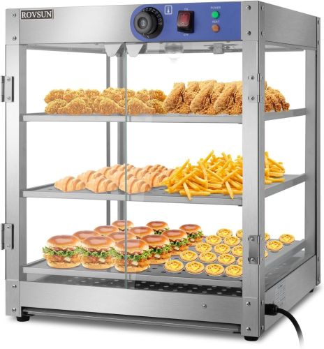 ROVSUN 3-Tier Food Warmer, 800W Commercial Food Warmer Display Electric Countertop Food Pizza Warmer with LED Lighting